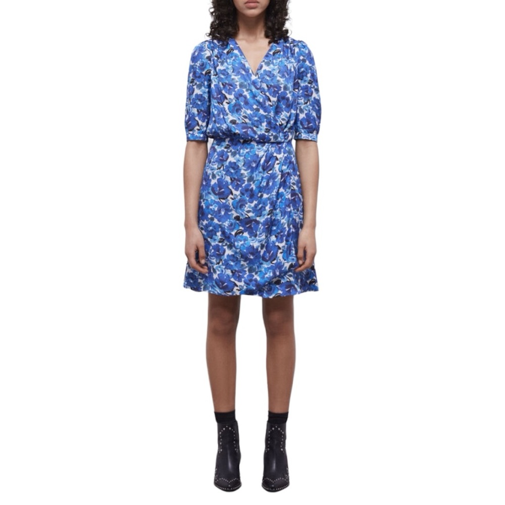 The Kooples Smooth Flowers Blue Floral Print Wrap Dress Boho French Girl Chic M4 - Picture 14 of 14